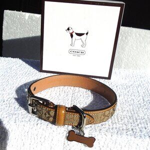 NEW COACH TAN LEATHER BROWN SIGNATURE C BONE CHARM DOG PET COLLAR SMALL 60364